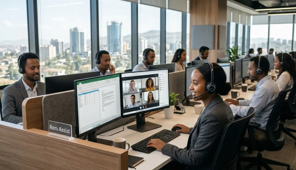 RemConnect agents working remotely in Addis Ababa
